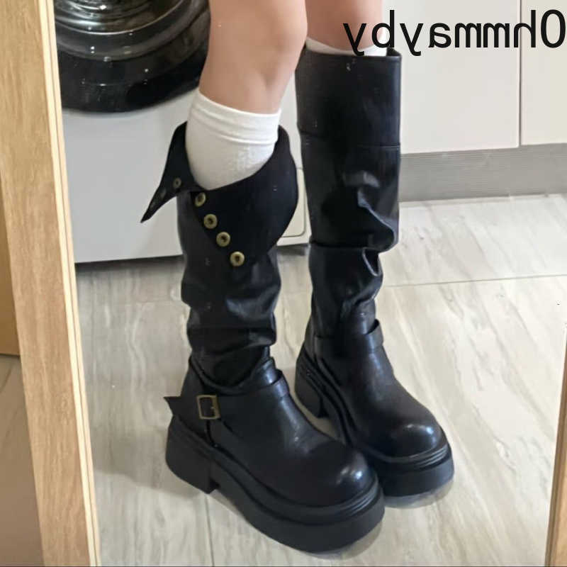 Bottom Autumn Winter Platform Thick Women Long Boots fashion Slip On Shoes Vintage Ladies Knight Botas D260916