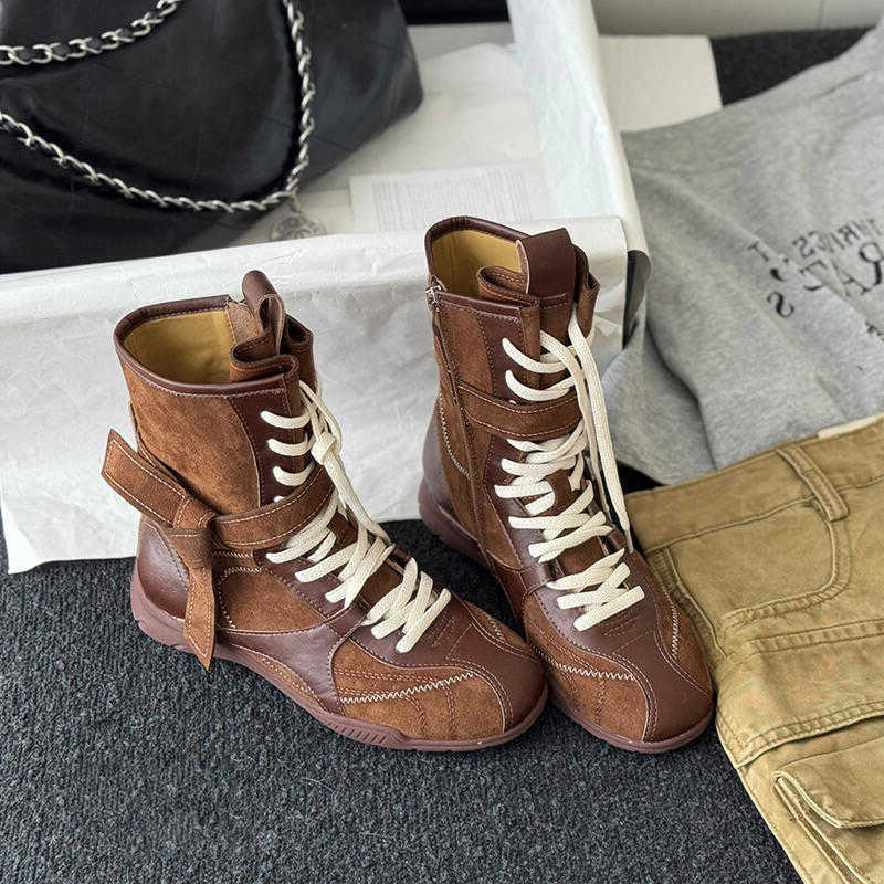 Shoes Vintage Patchwork Suede Boxing Sneakers Women Winter 2026 Designer Stitchi Decoration Ankle Boots Women Y2K Short Booties D260916