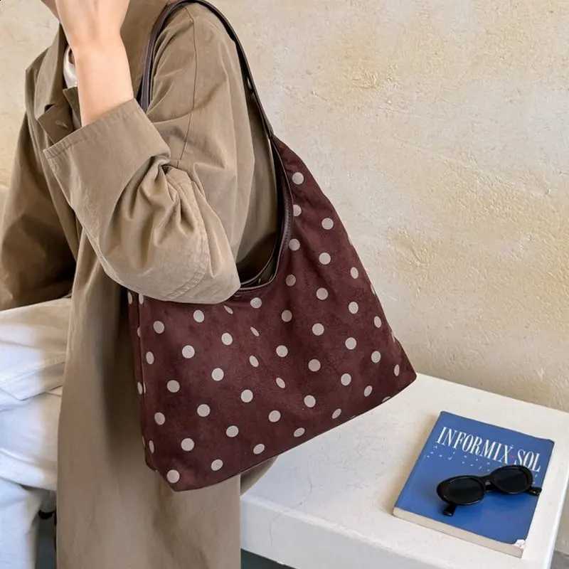 Designer Dot Brown Suede Polka Hobo Bag for Wen Casual Shoder Purse with Top Handle Zipper Closure Daily Work Travel Handbag J260916