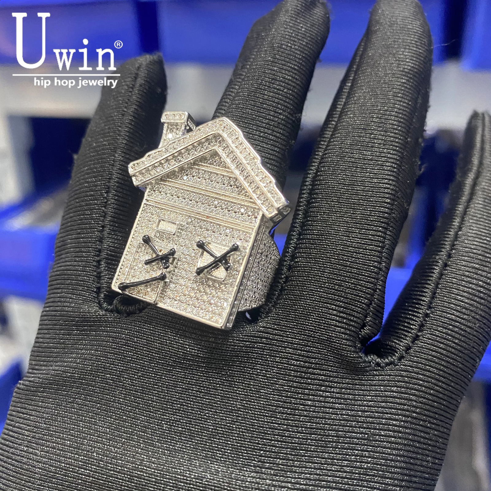 Uwin Men's Punk 3D House Shape Rings Iced Out Cubic Zirconia Big Heavy Ring Hiphop Jewelry For Party Gift 260915
