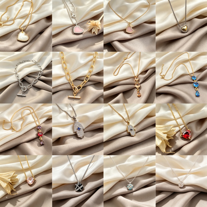 Gold & Silver Plated Heart Hamsa Hand Charm Necklace for Ladies, Colorful Teardrop Crystal Dainty Neck Chain, Trendy Layering Fashion Jewelry Gift
