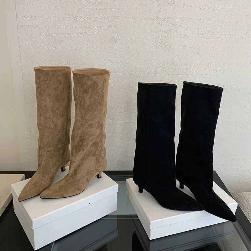Pointed Toe Thin Low Sexy Heels Casual Party Shoes Long Autumn Winter Women Knee-High Boots Street Style D260916