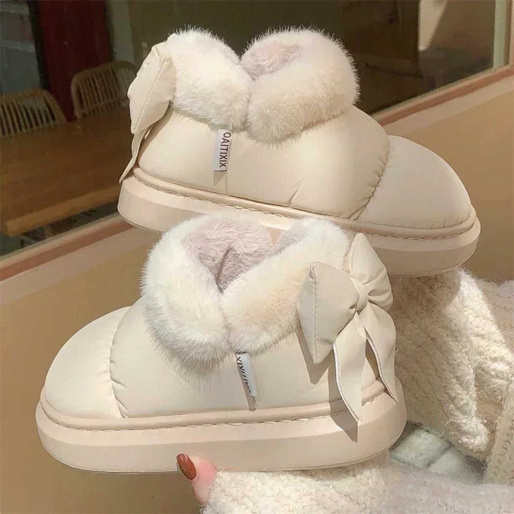 women's Butterfly knot cotton slippers winter bag heel with plush cotton shoes 2025 new model D260916