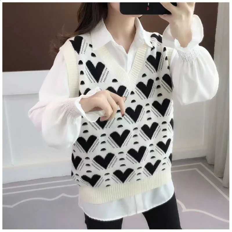 Outerwear Fashion Women Vest Autumn 2024 New Knitted Women's Autumn and Winter Sweater Korean Style V Collar CoatW260915