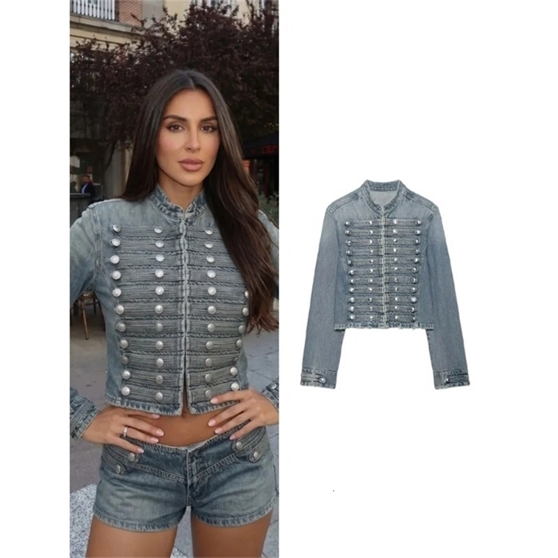 SMVP Women Vintage Double Breasted Denim Jacket Stand Collar Long Sleeve Jackets Female Trend Streetwear Y2K Blue Denim Coat 260915