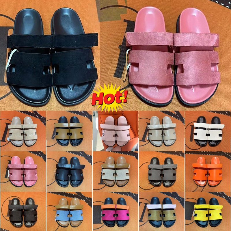 Designer H Flat Sandals Men Women Open Toe Two Strap Velcro Slides Casual Platform Slippers Summer Shoes Comfortable Outdoor Walking Footwear Holida