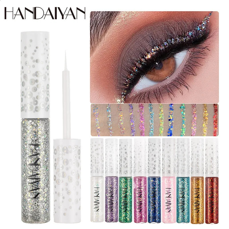 HANDAIYAN 12 Colors Shiny Eye Liners Pigment Silver Rose Gold Color Glitter Liquid Eyeliner Metallic Colorful Makeup For Women 260916