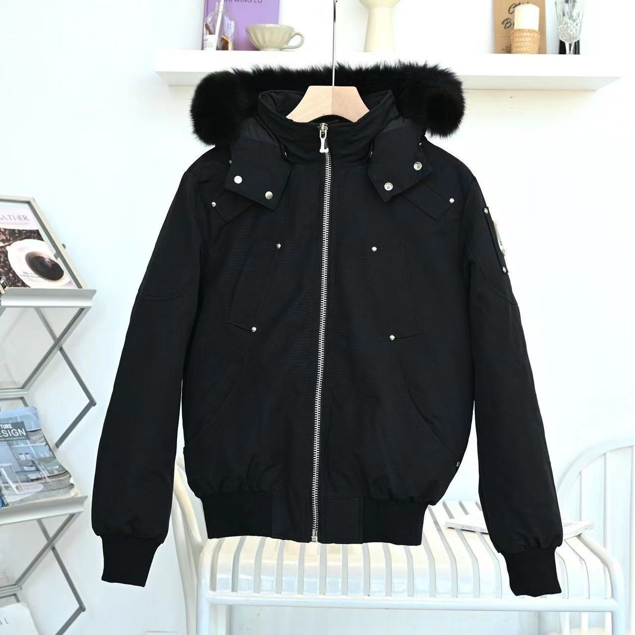 02 Scissor-style down men's pilot-style short jacket, thickened outdoor workwear, featuring a large fox fur trim, suitable for cross-border e-c