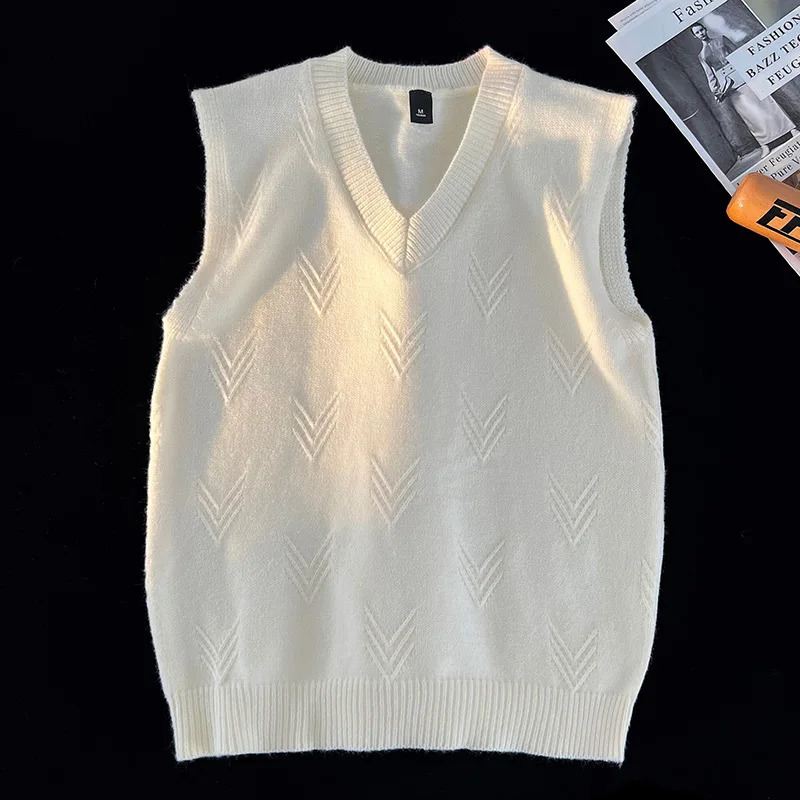 Fashion Niche Jacquard n Pattern Men Sweaters Versatile Casual Comfortable Autumn and Winter Warm V-Neck Knit Sweater Vests 260916