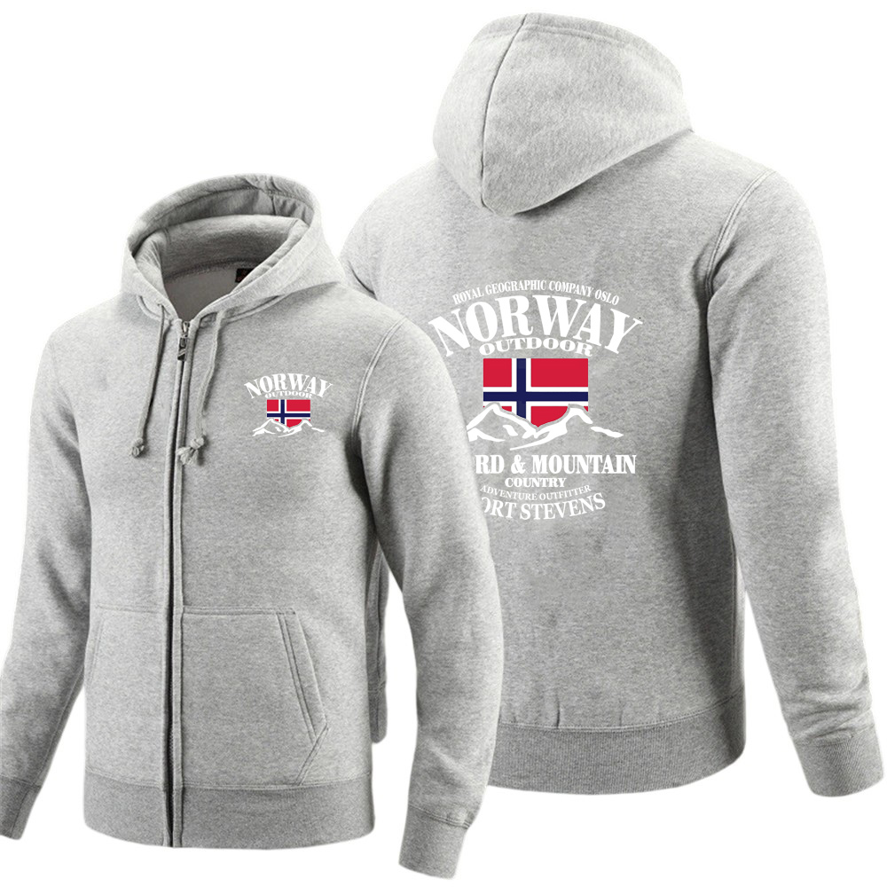 2025 New Spring And Autumn Men Norway Flag Fjord Mountain Men's Solid Color Zipper Pullover Warm Long-sleeved Comfortable Caot 26L0916