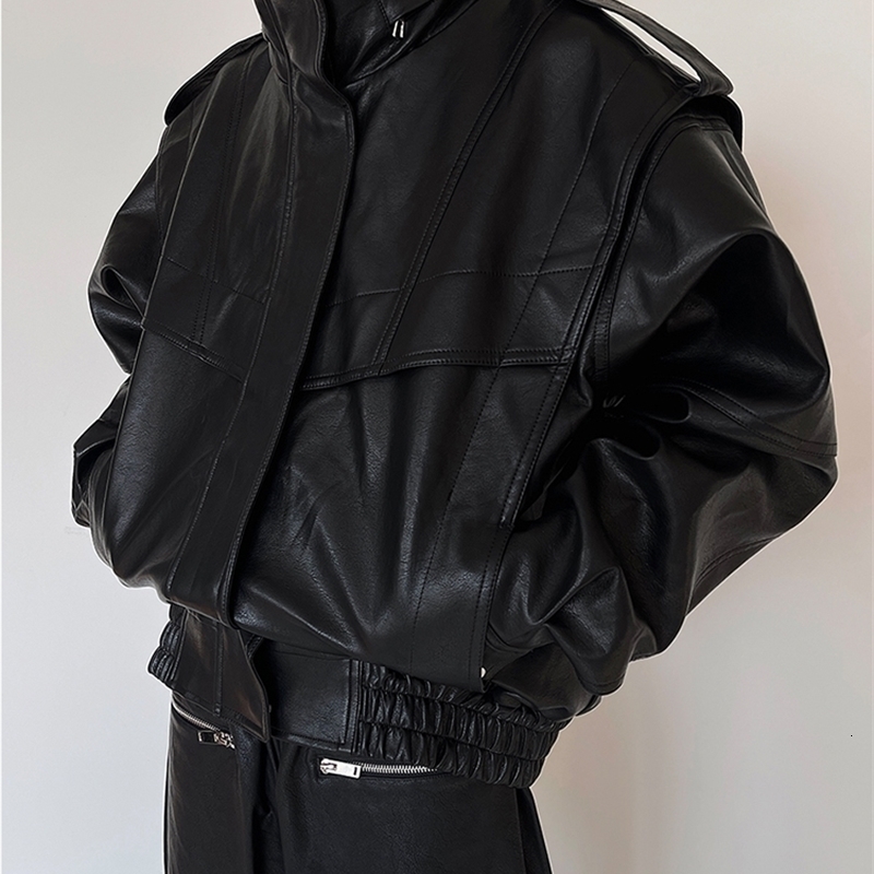 Mauroicardi Autumn Winter Oversized Cool Waterproof Windproof Black Pu Leather Jacket Men Zip Up y er Clothes 260915