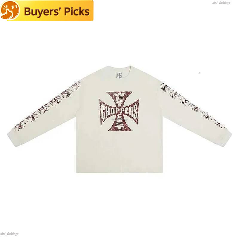 New Autumn Waffle Sanskrit Choppers Longslved Shirt Men Women Apricotcolored Round Neck West Coast Tshirts
