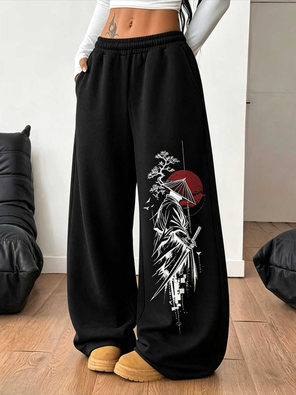 and Japanese Samurai Pattern Men's Women's Pants Large Casual Sports Pants Street Dance Fitness Street Pants Gothic Loose Fit D260916
