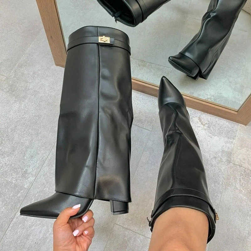 Velvet Pointed Winter High fashion Heel Boots Women Large Size Cuff Double Layered Booties Stylish Comfortable Footwear boots D260916