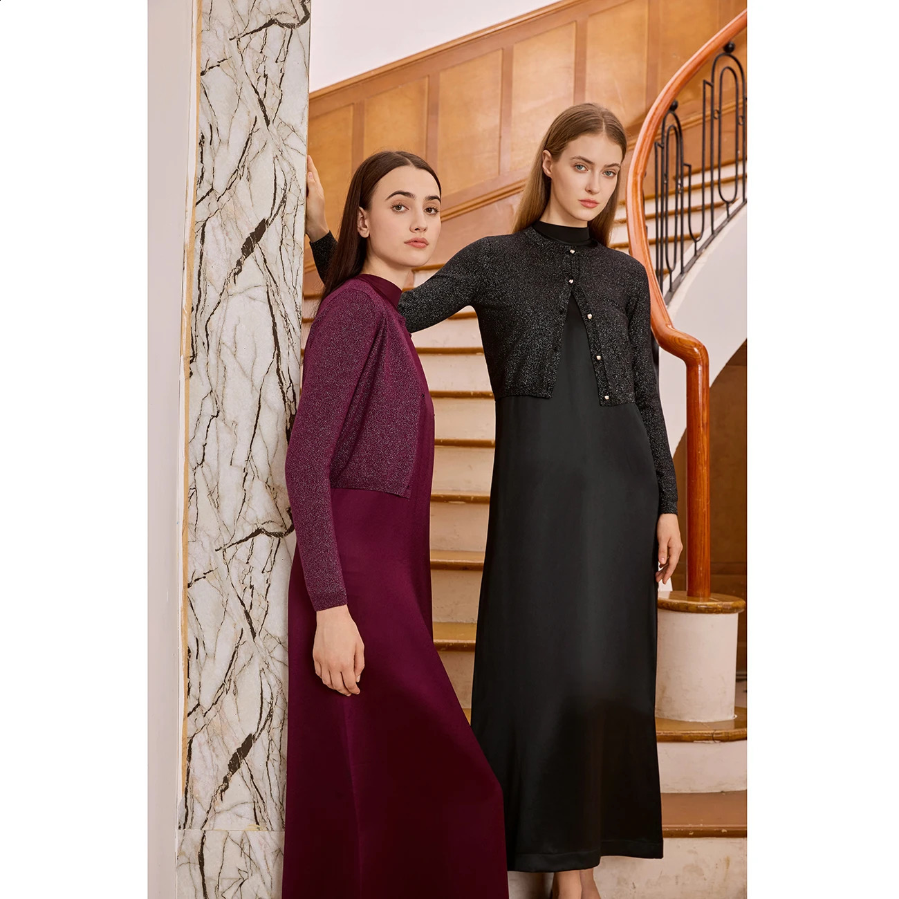 AP Women 2026 Autumn and Winter Modal Shirt and O Neck Acetate Satin Maxi Dress Lurex Cardigan High Quality Lady Clothing 260916