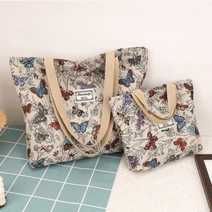 Large-Capacity Butterfly Print Canvas 2025 New Model Shoulder Tote Bag For Women Commuting Handbag Designer Bag