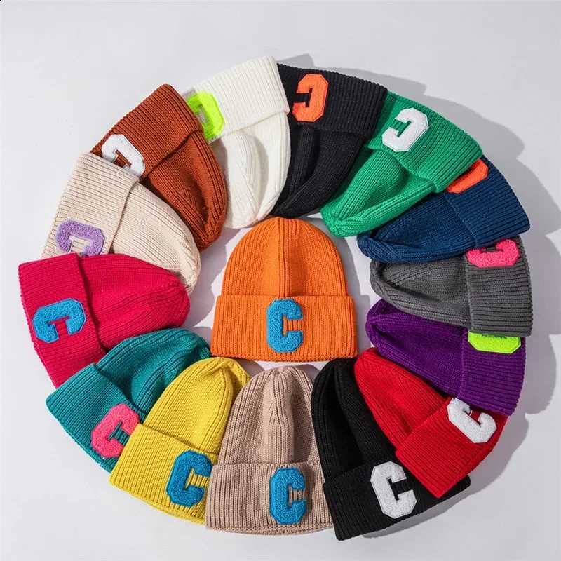 1C Woolen Big Simple Winter Letter Hat Women Men Unisex Beanie Cap Outdoor Thick Warm Hip hop Sport Ski Knitted Hats console L260915
