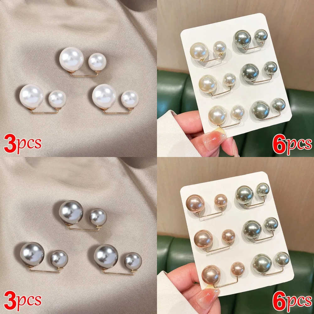 Brooch 3/6Pcs Double Pearl Pins Anti-fade Exquisite Elegant Brooches for Women Sweater Cardigan Clip Coat Summer Dress Jewelry J260915