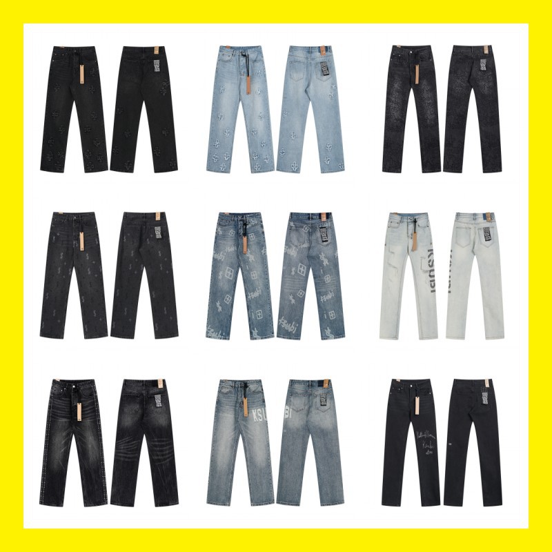 Designer New Arrival American Streetwear Vintage Ripped Slim Flare Denim Pants, Splatter Print Casual Trendy Jeans for Men Women