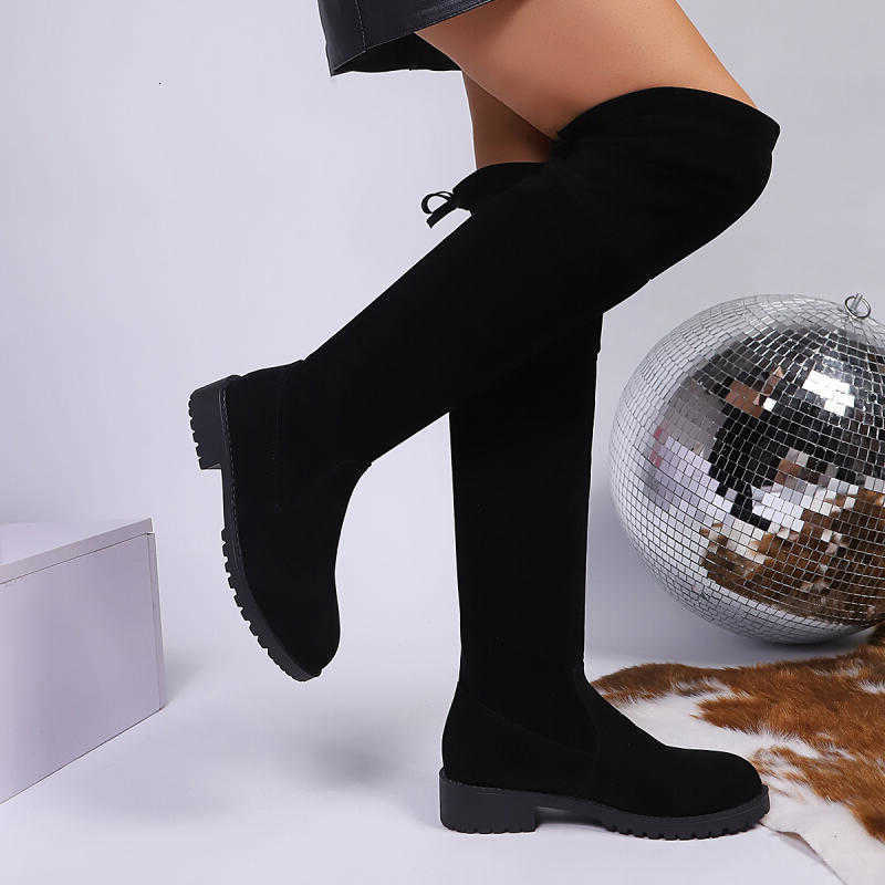 The Sexy Black Suede Over Knee Boots Women Autumn Winter 2026 Warm Short Plush Long Boots Women Bowknot Decorat Long Booties D260916