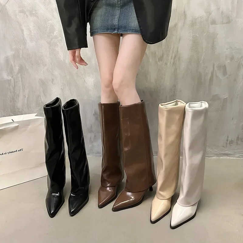 Women New Western Boots fashion Slip-On Long Pipe Boots Female Sexy Thin High Heel Trend Knee High Botas 2025 D260916