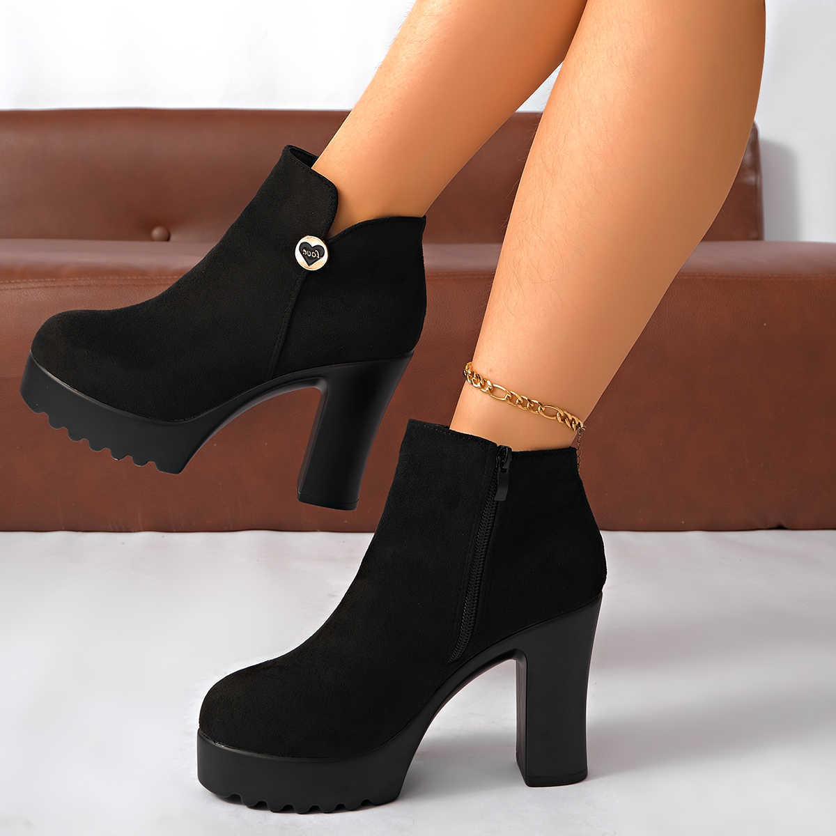 Toe fashionable New Suede Round Comfortable High Heels Anti Slip Short Boots Sexy Elegant Winter Casual Riding Boots for Women D260916
