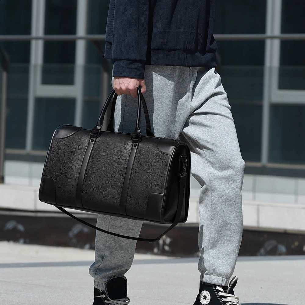 Luxe Business Travel Tote Mens Bag Large Capacity with 15.6' Laptop Waterproof PU Material Lightweight for Trip Gym Out SchoolW260915