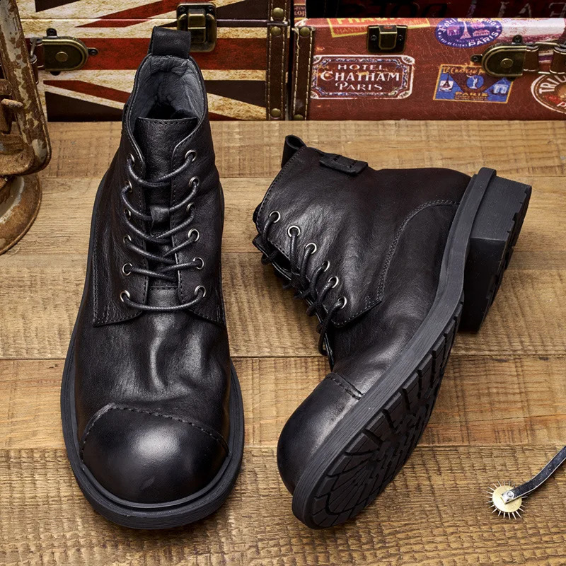 2026 Autumn Mens Genuine Leather Boots y Fashion Handmade Quality Round Toe Retro British Style Ankle Oxfords Shoes Male 260916