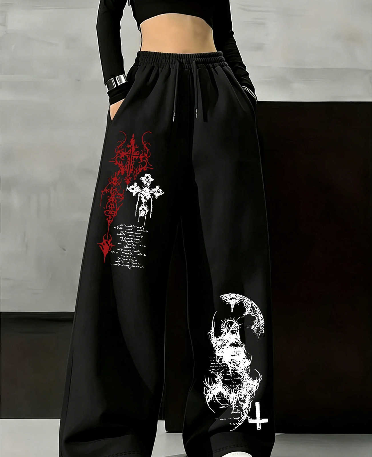 2026 Fashion New Autumn/Winter Gothic Dark Nun Y2K Outdoor Leisure Running Fitness Loose Cotton Men's and Women's Printed Pants D260916