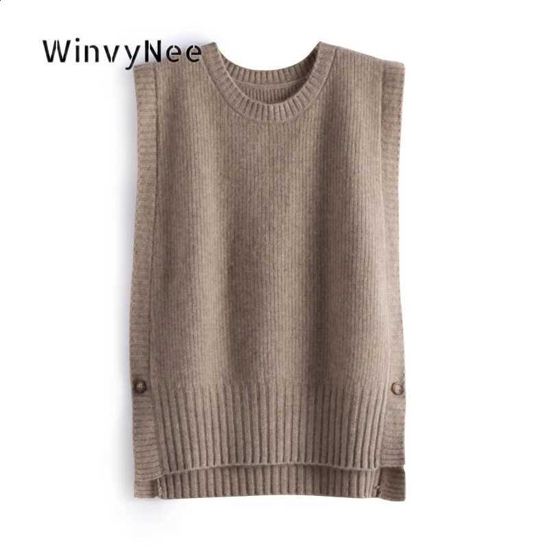 Pure WinvyNee Women Pullover Vest Wool Straight Round Neck Waistcoat Textured Retro Gentle Soft Casual Daily Outer Knit C1733074W260915