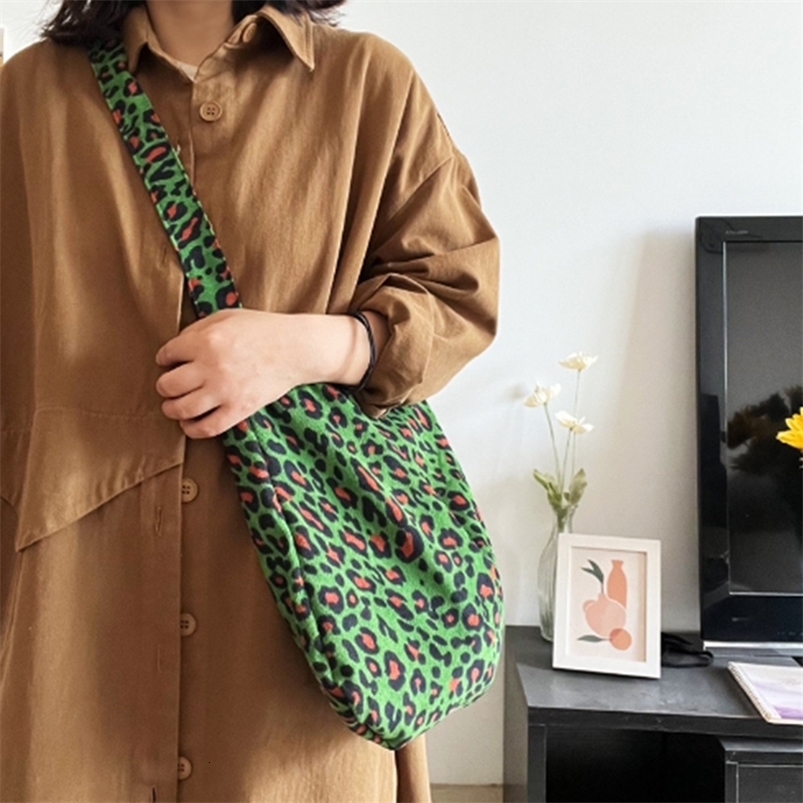 Green Leopard Corduroy Fashion Ins Style AllinOne Canvas Bag Printed Large Capacity Shoulder Bag Crossbody Bag 1 Pack 260915