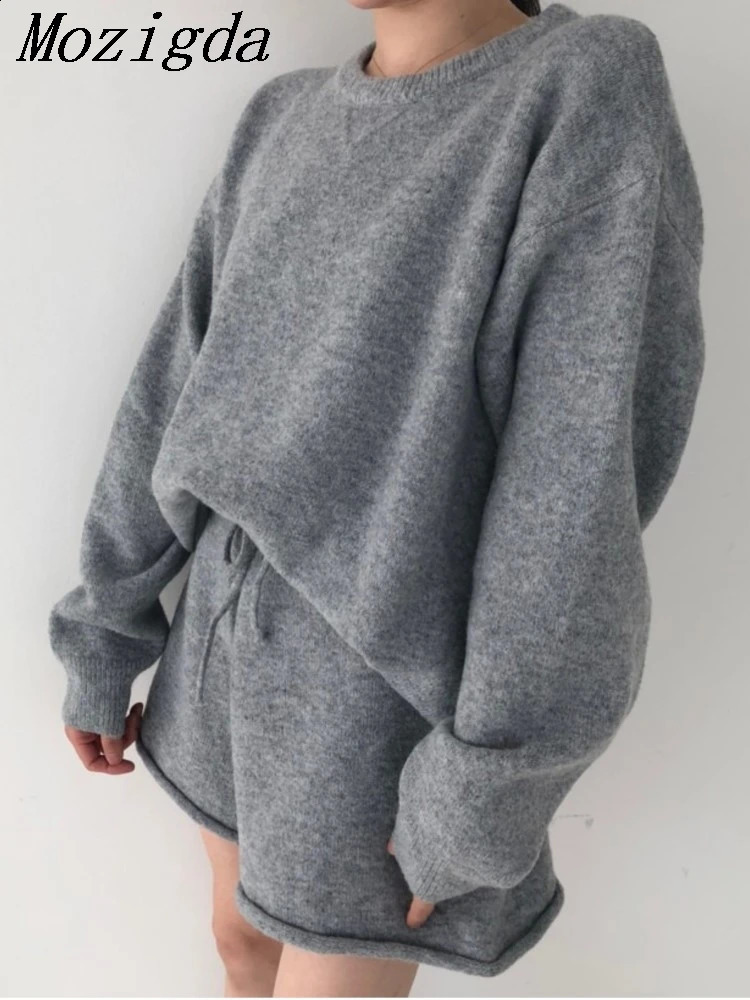Korean Style Sweater Two 2 Piece Set Women Vintage Autumn Winter Pullover Knitted Tops Casual Shorts 2 Piece Outfits Female 260916