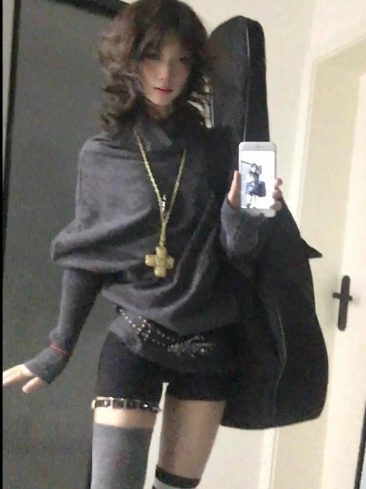 2000s Korean Fashion Slim Batwing Sleeve Autumn Sweaters Y2k Pure Color Subculture Casual Long Sleeve Pullovers Sweaters Chic 260916