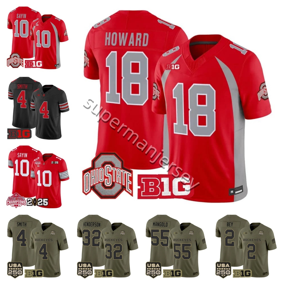 2026 new Ohio Buckeyes Football Jersey Julian Sayin 10 Jeremiah Smith Chris Henry Jr 15 Will Howard Bo Jackson Jack Sawyer Henderson Emeka Egbuka Ma