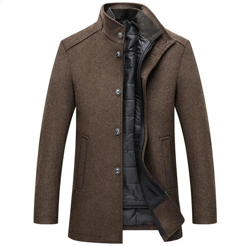 Woolen Coat Men Winter Windbreaker Long Thick Wool Jackets abrigo hombre Man Stand Collar Single Breasted With Vest Woolen Coats 260916