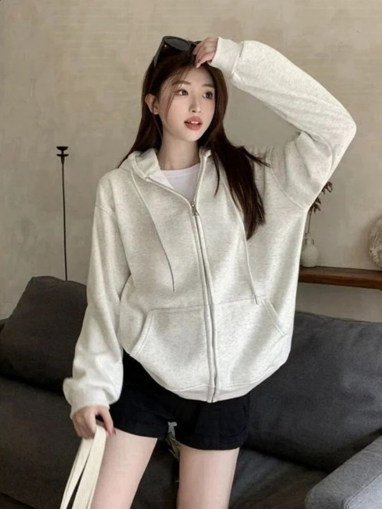 Viral Oversize Thin Zip Hoodie Jacket Women Fall Winter Korean Chill Loose Fit Cardigan Outerwear 260916