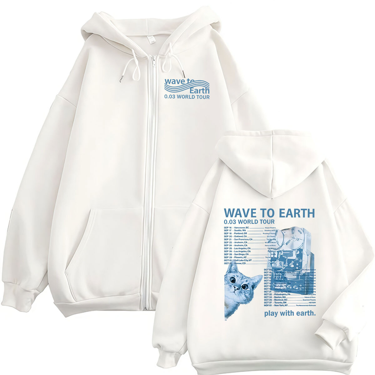 Wave To Earth Cat 0.03 World Tour 2026 Zipper Hoodie Men's Women Kpop Fashion Long Sleeve Oversized Jacket Sweatshirt Streetwear J260916