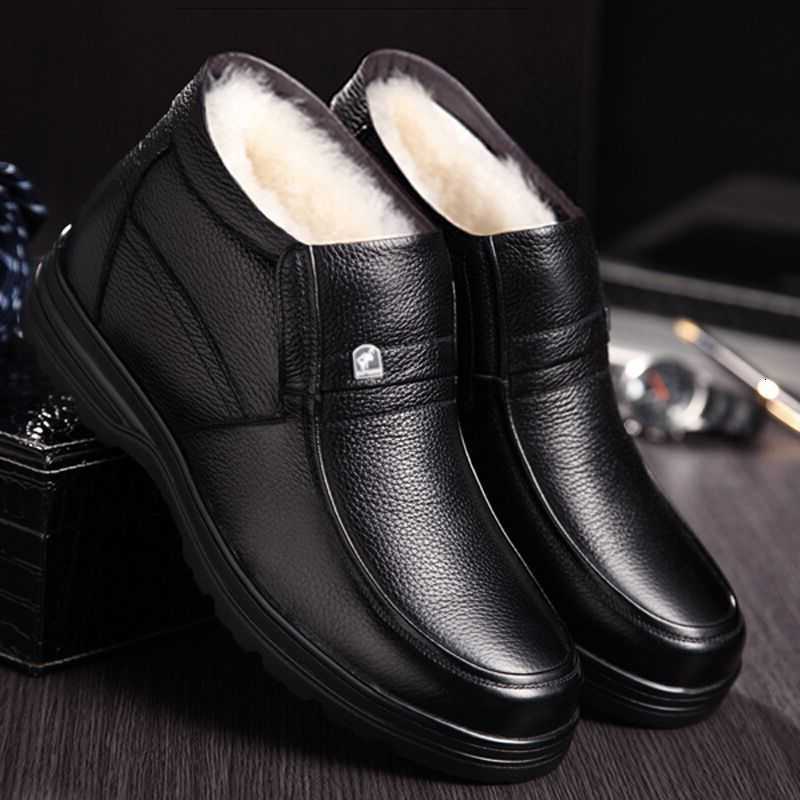 boots Men's Genuine Leather winter White Sheep Fur Boots Warm Casual Shoes Wool Blend winter Shoes zapatos de hombre D260916