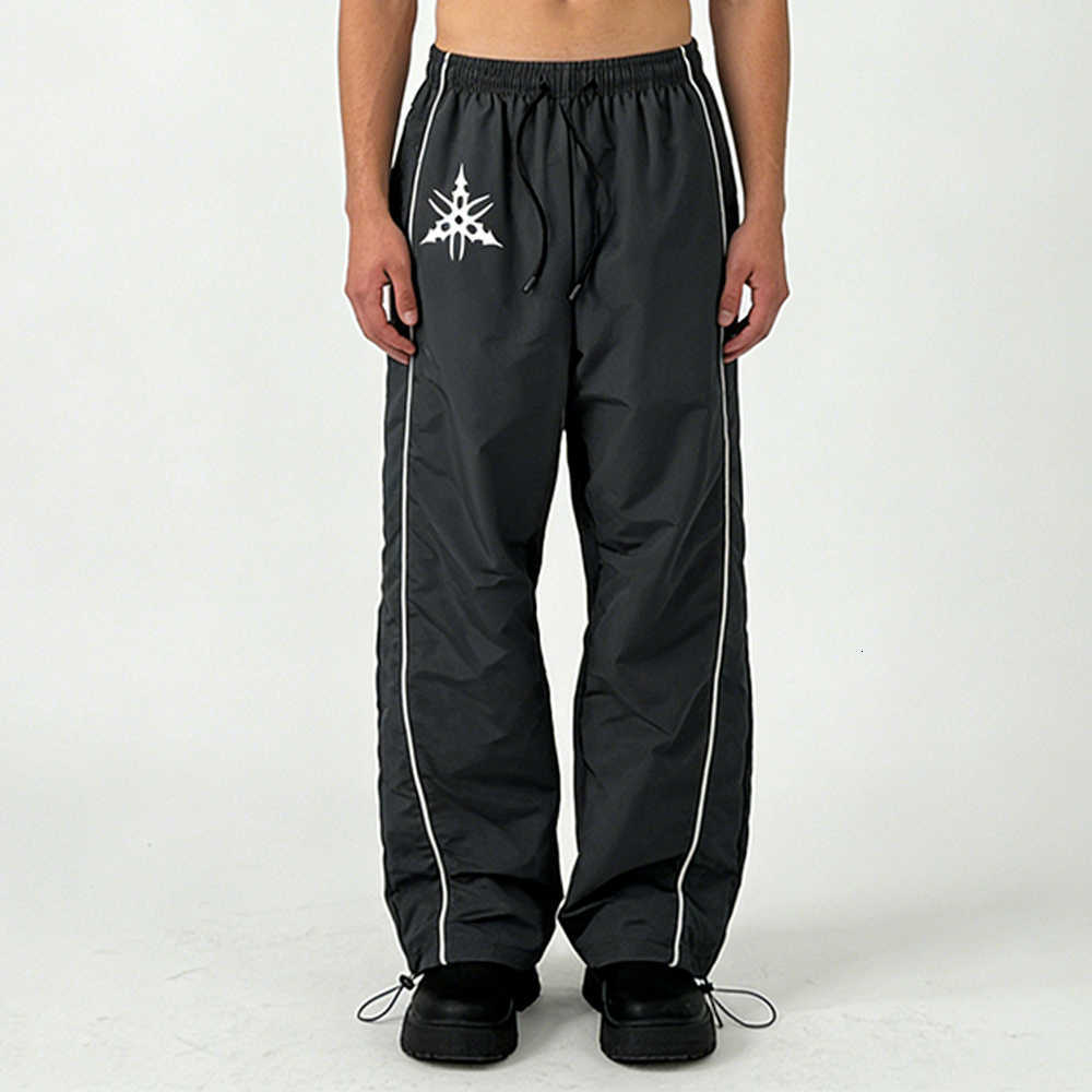 Bottoms Men's Vintage Black Tracksuit Spiky Star Embroidered Streetwear Pants Contrast Piping Loose Fit Casual Sport Trousers D260916