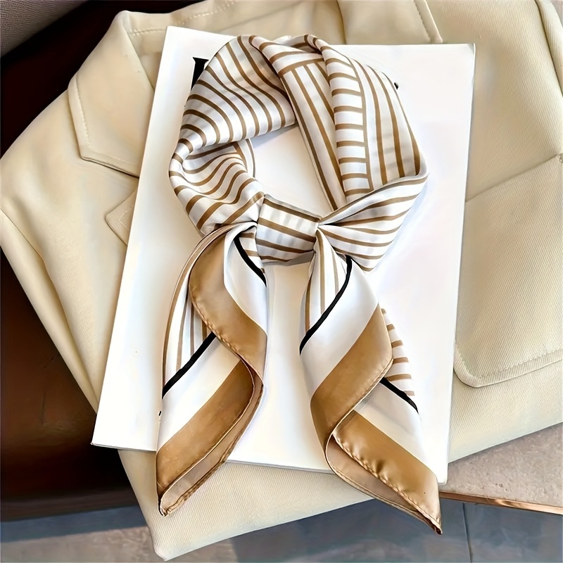 Luxury Brand Silk Stripe Designer Simple Scarf Bandana Women Hair Bands Square Scarves Satin Lady Wrap Headband 26L0916