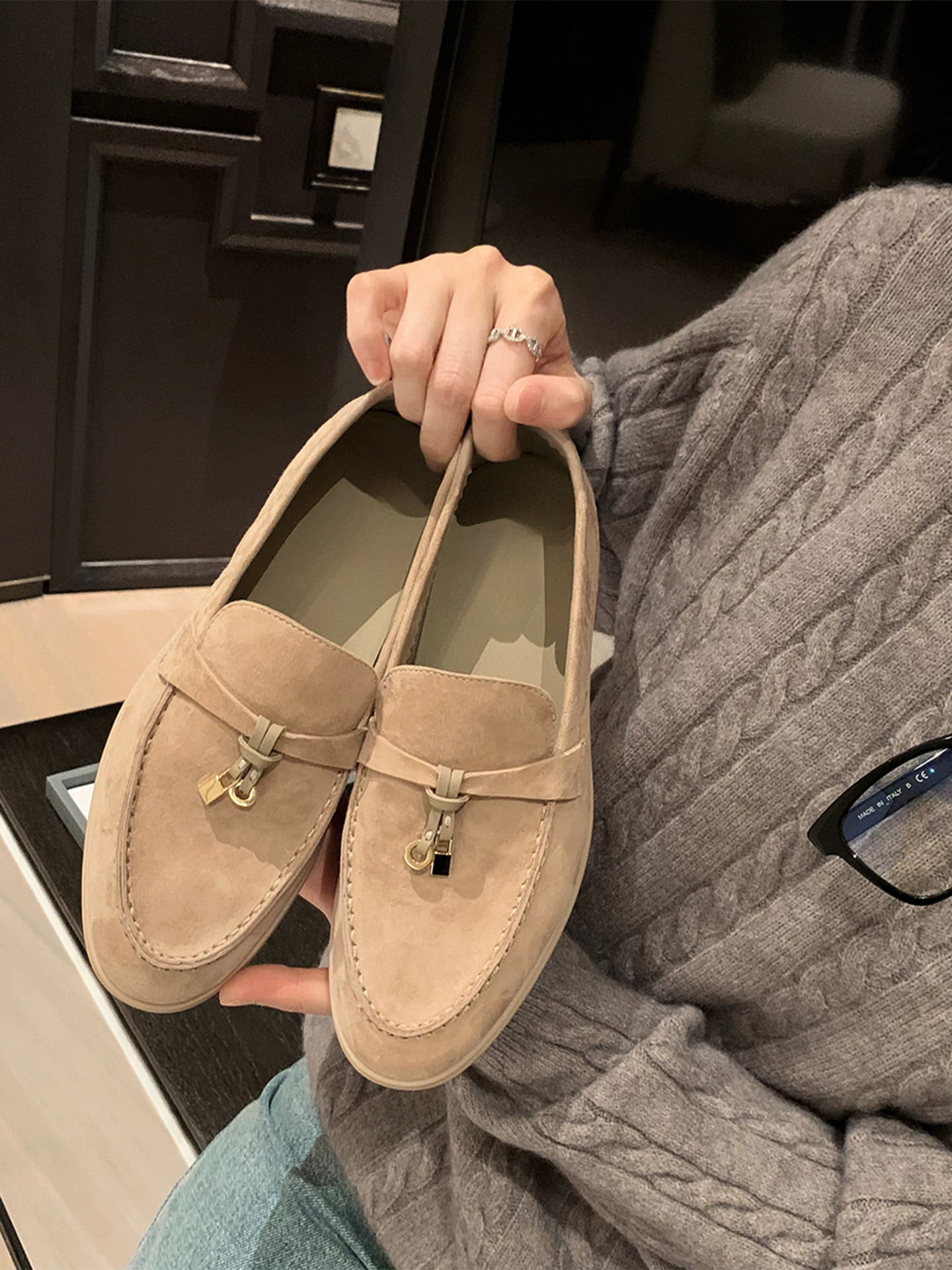 Women's Casual Flat Loafers, Old Money Style 2026 Autumn New Arrival Genuine Leather Soft Sole Slip-On Dress Shoes