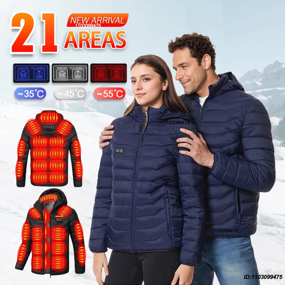 21 Areas USB Electric Heated Jacket Men Women Heated Jacket Winter Clothing Snowfield Camping Hiking Apparel Thermal Down Jacket260915