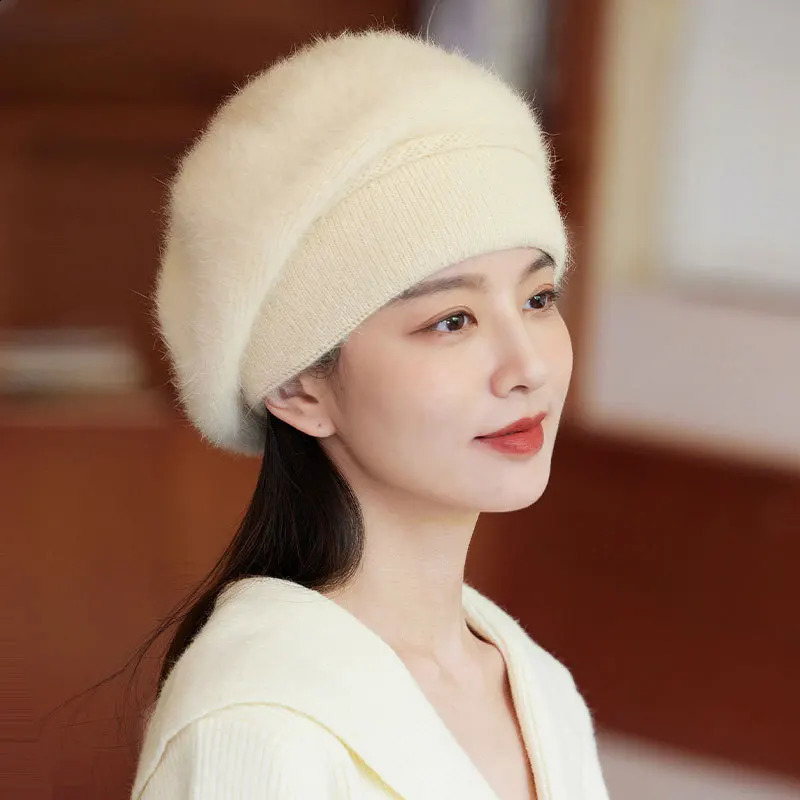 Beret Women Winter Angora Knit Hat Double Layers Warm Soft Accessory For Autumn Outdoors Sports Cold Weather 260916