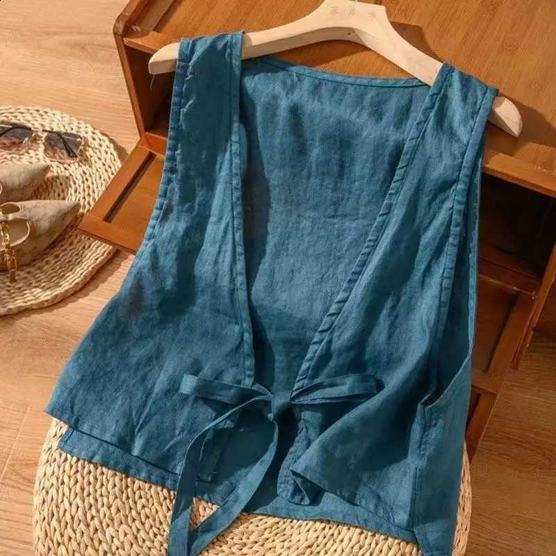Harajuku Cotton Vest Lace-up Vintage Women Cropped Tops Sleeveless Cardigan Spring Summer Jackets Thin All-match Waistcoat NewW260915