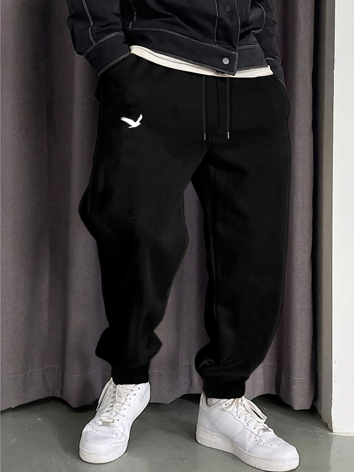 Sweatpants Print Men Minimal Bird Adjustable Drawstring Waist Loose Fit Hip Hop Daily Jogger Trousers For Street Sports Wear D260916