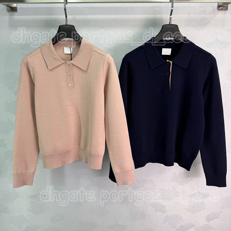 Designer Brief Solid Color Sweater Jumper Top Designer Women Long Sleeve Lapel Jumpers Classic Daily Autumn Spring Pullover Tops
