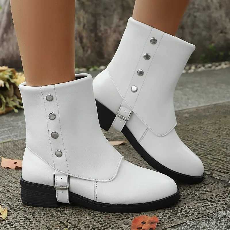 Style Autumn Winter New British Women's Short Boots PU Leather Pull on Botines Mujer Strap Mid Heel Bottes Femmes D260916