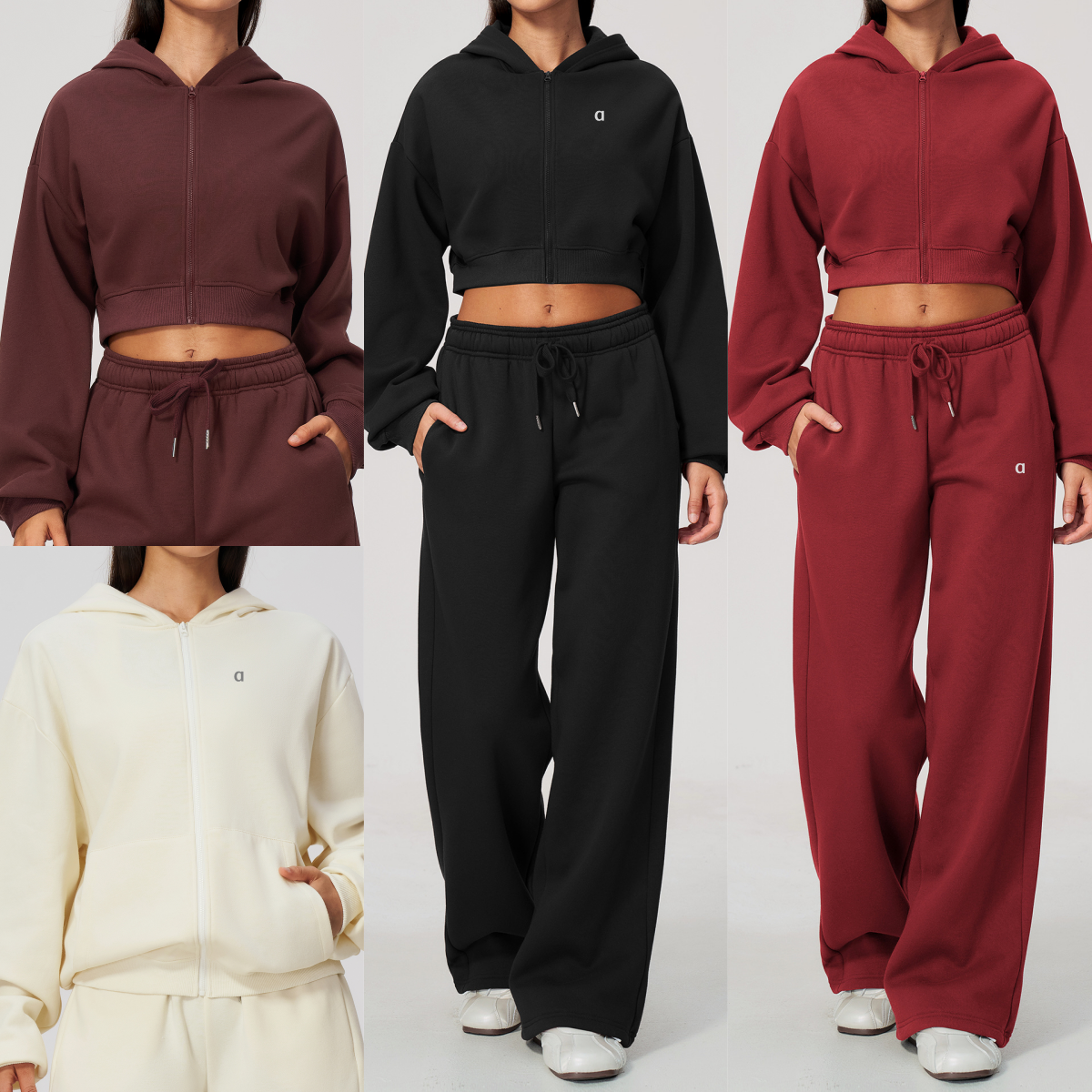 A2923 3D Silver Loose Fit Thick Cardigan for Sports and Fitness Casual Zip-Up Jacket Women Sweatpants Sporty Hooded Sweatshirt Set Yoga Set
