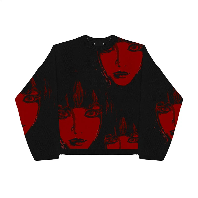 Vintage Knitted Sweater Harajuku Ukiyo-e Style portrait patternPullover Autumn Streetwear Sweater Men Women Cotton Knitwear 260916