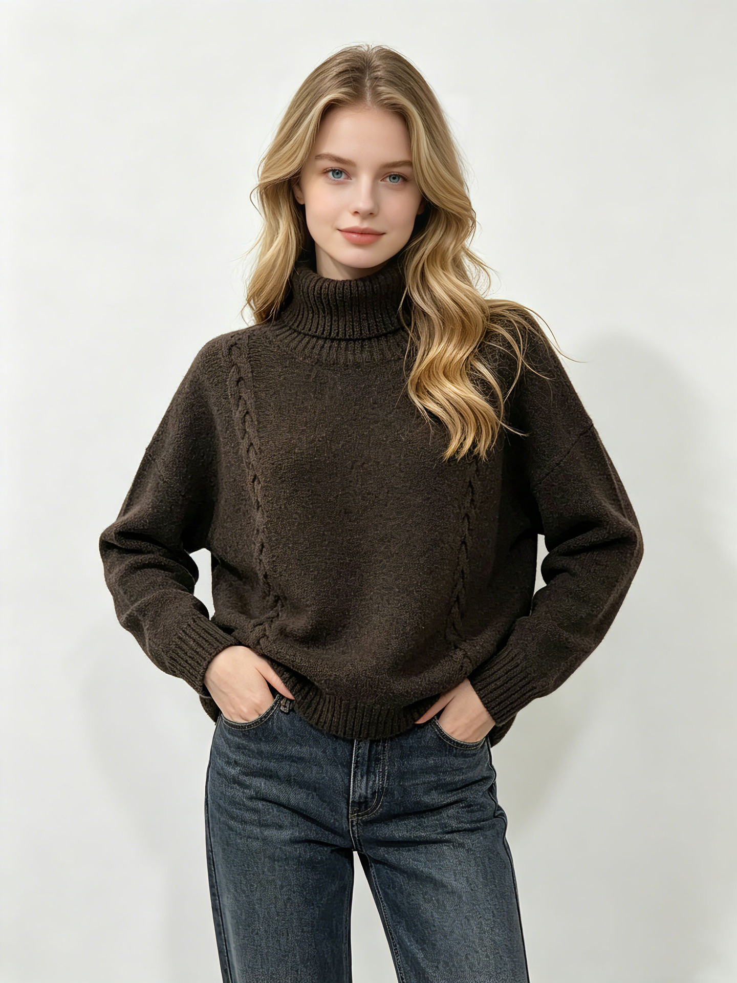 Cross-Border Source Factory Autumn Winter Retro High-Neck Cable Sweater Base Layer Women's Loose And Casual Style Knit Top Spider Hoodie